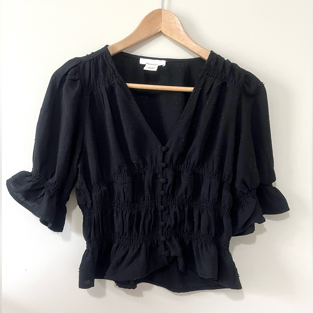 Urban Romantics Black Embroidered Cropped Blouse Size S - Picture 1 of 9